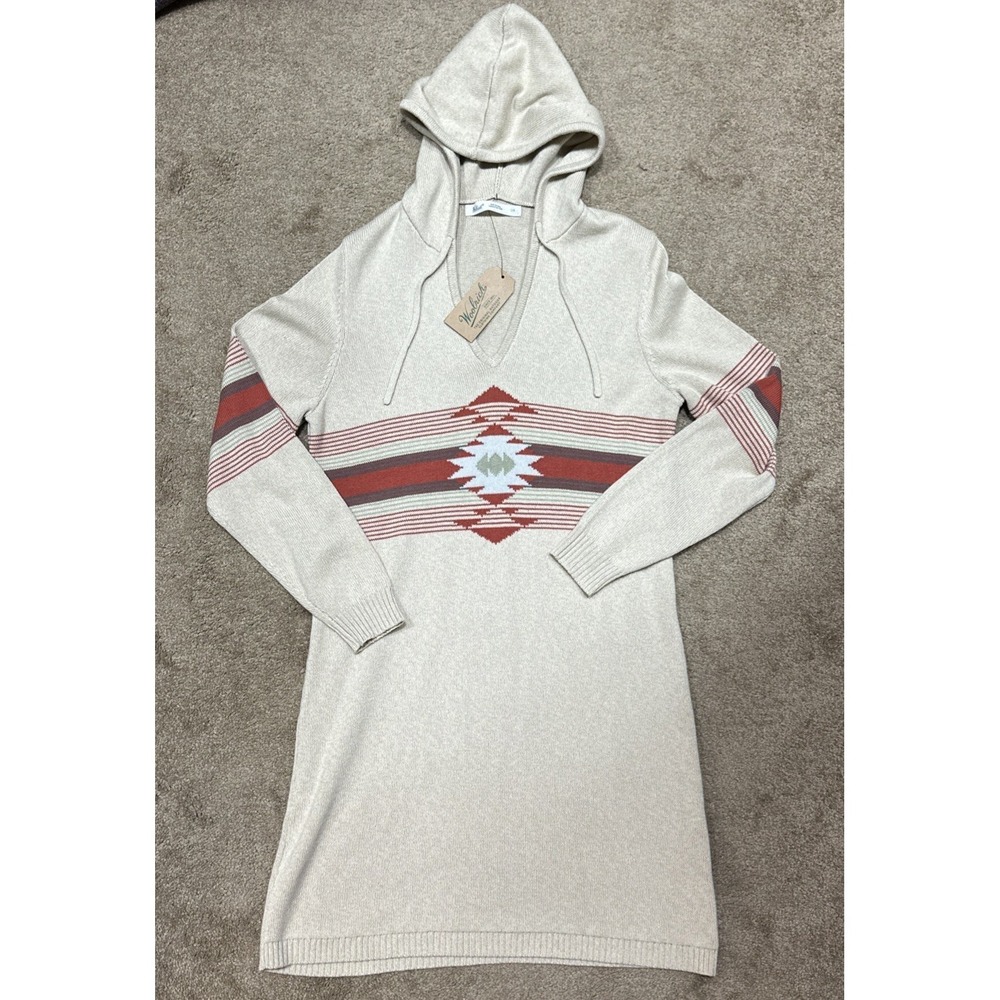 Woolrich Womens Little Plum Run Dress  Knit Sweater Tribal Aztec  Hooded Beige